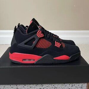 Men's Air Jordan 4 Retro "Red Thunder" Black & Red Sneakers - New With Original